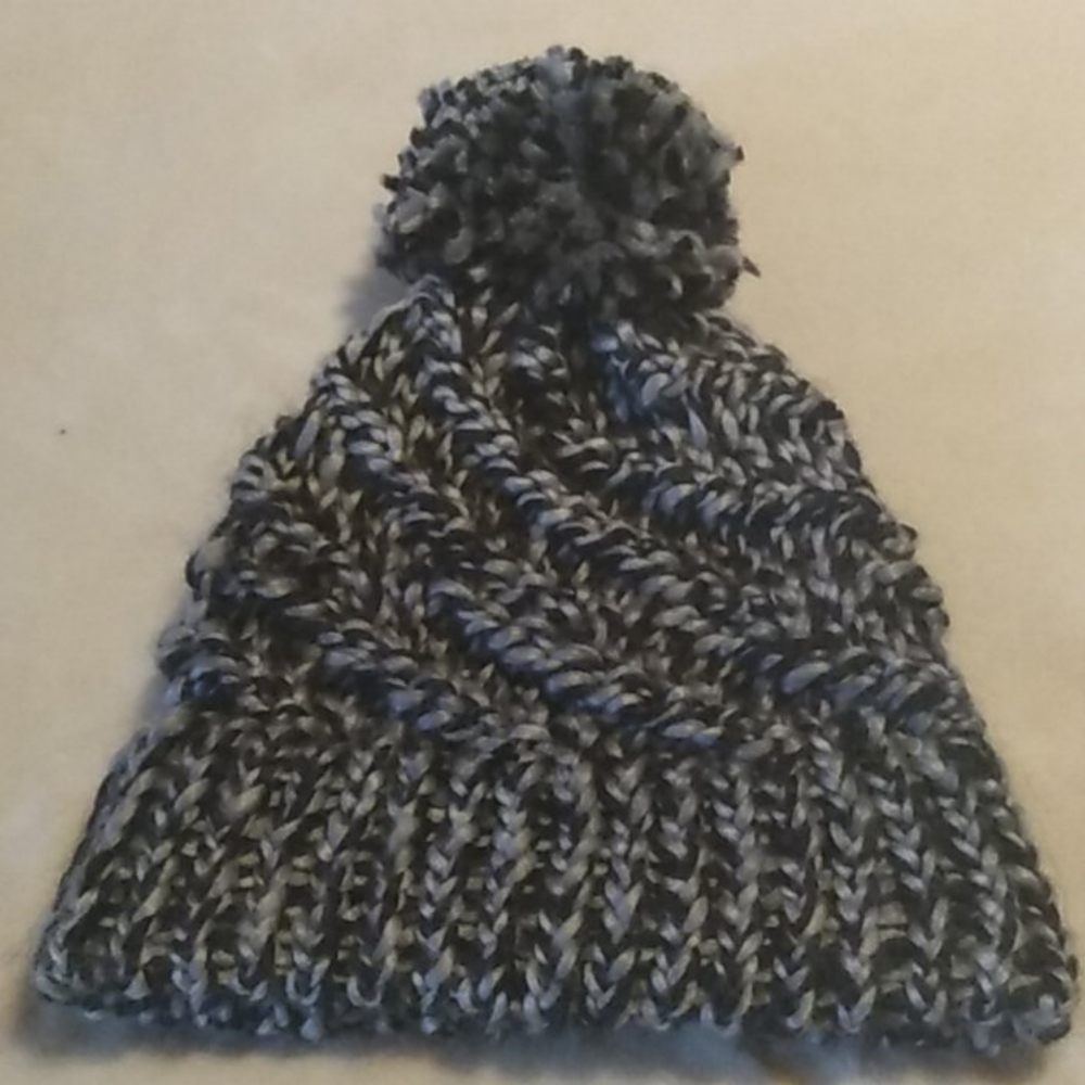 Handknit Black And Gray Spiral Beanie